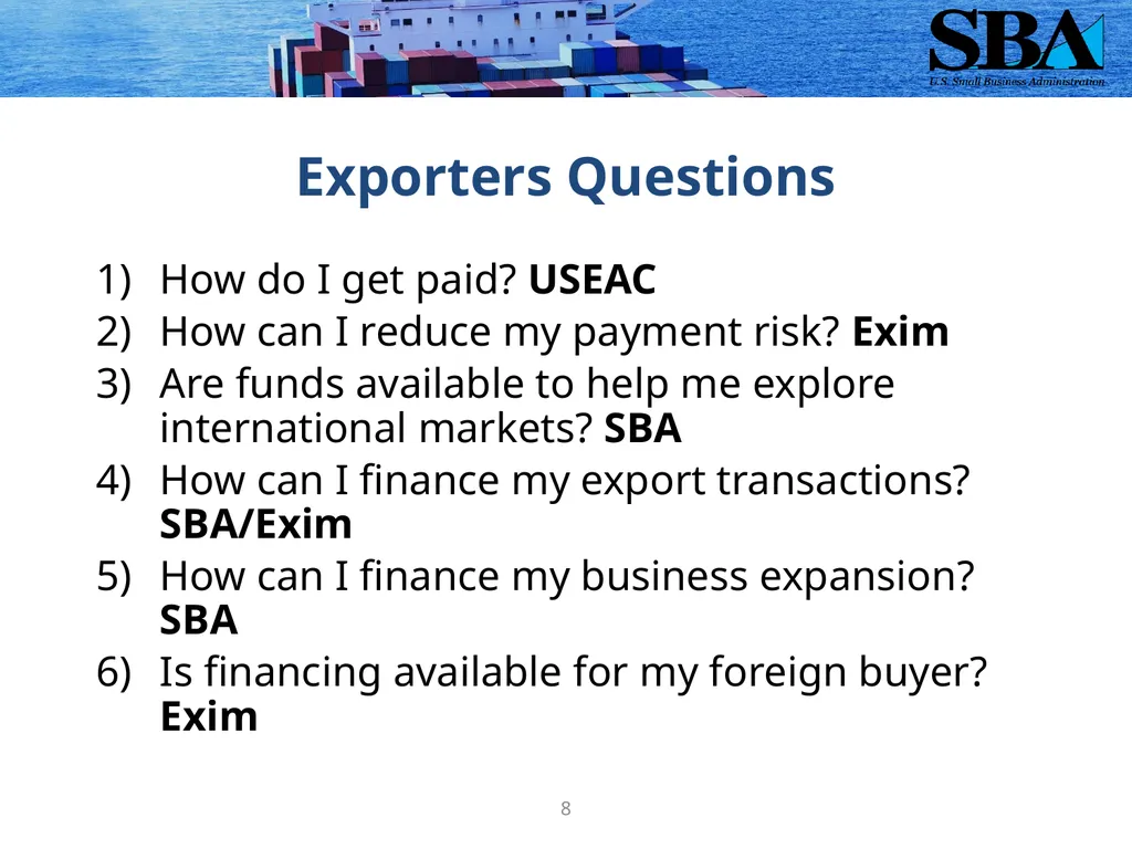 SBA Loan Programs to Support Small Business - slide 8 of 23