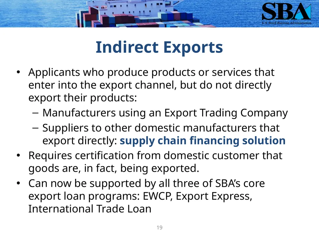 SBA Loan Programs to Support Small Business - slide 19 of 23