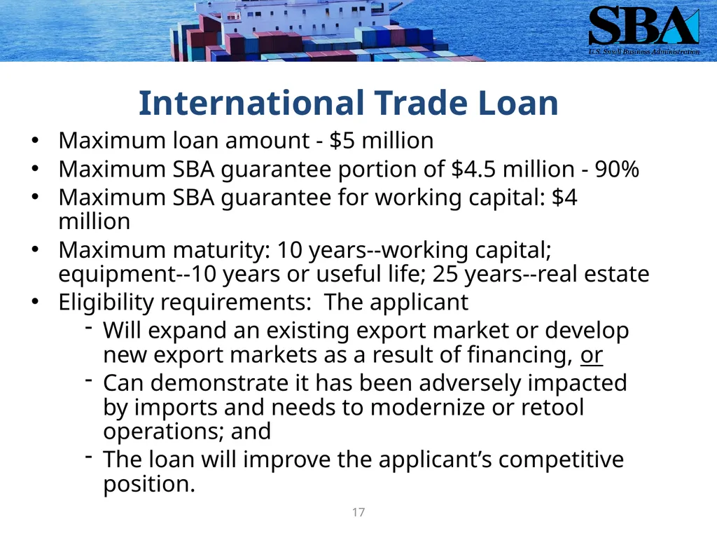 SBA Loan Programs to Support Small Business - slide 17 of 23