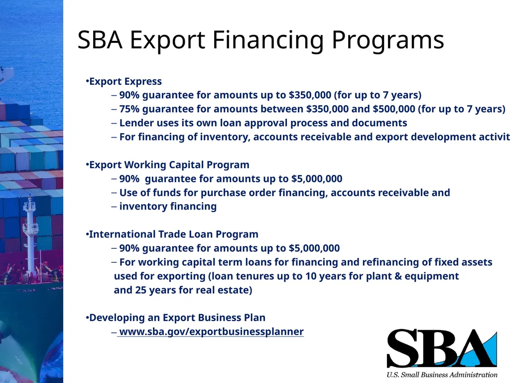 SBA Loan Programs to Support Small Business - slide 12 of 23