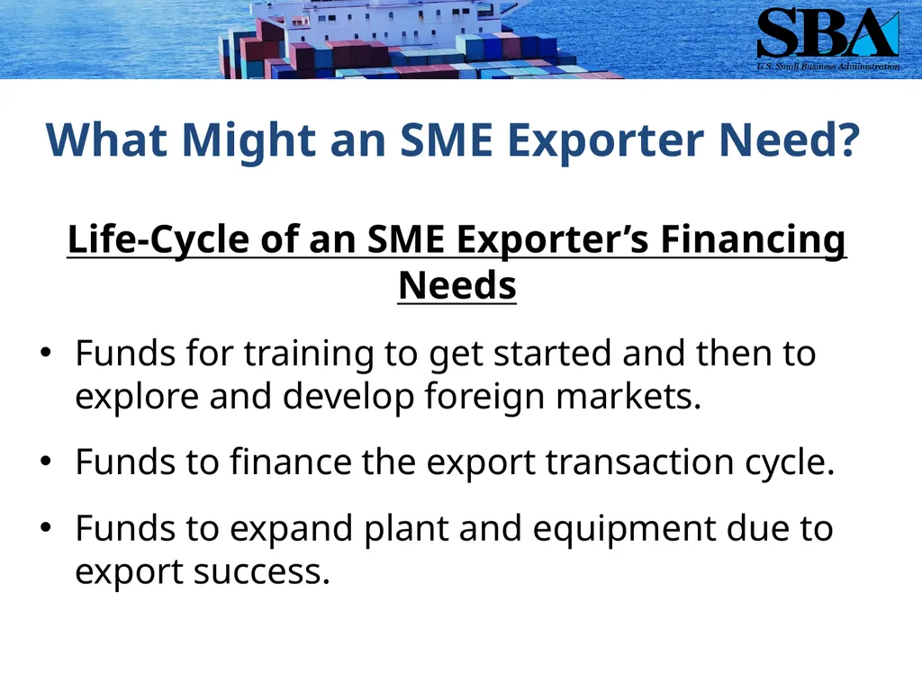SBA Loan Programs to Support Small Business - slide 9 of 23