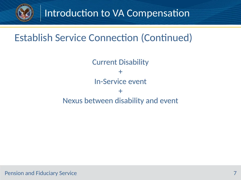 Introduction to VA Compensation Pension and - slide 7 of 12