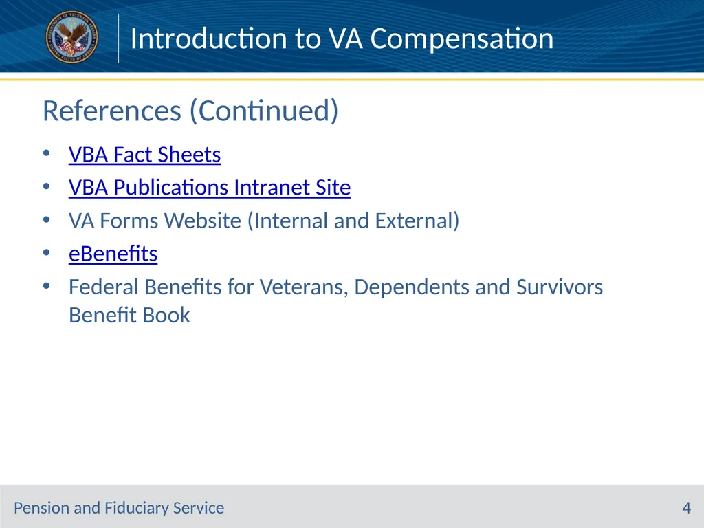 Introduction to VA Compensation Pension and - slide 4 of 12