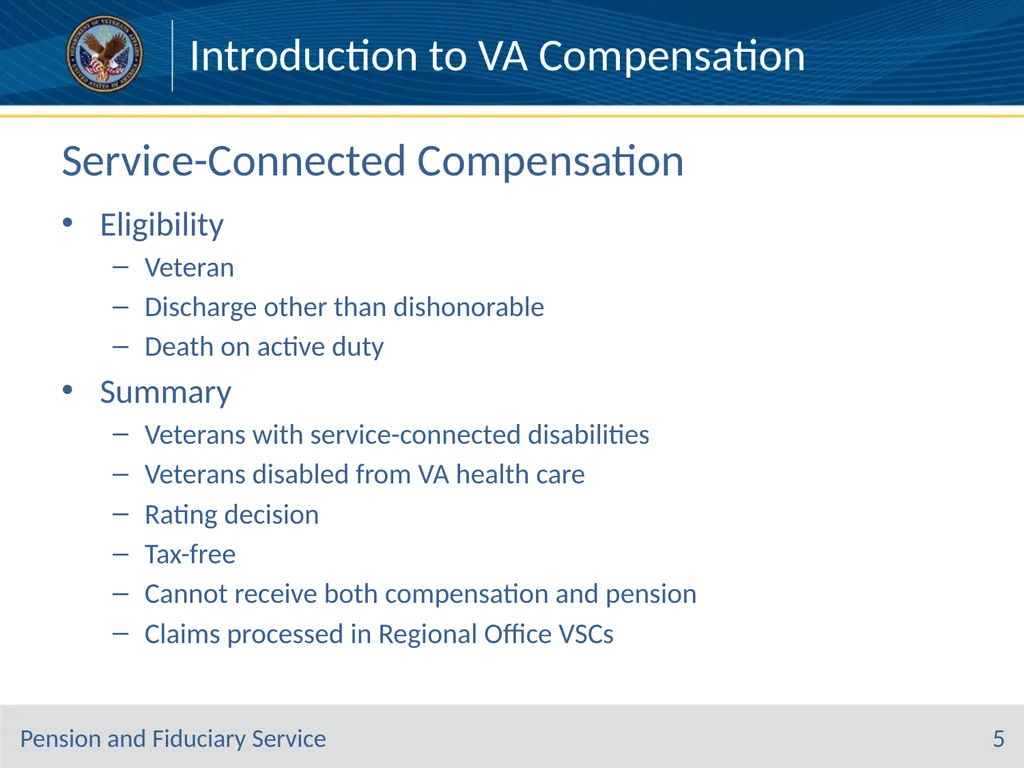 Introduction to VA Compensation Pension and - slide 5 of 12