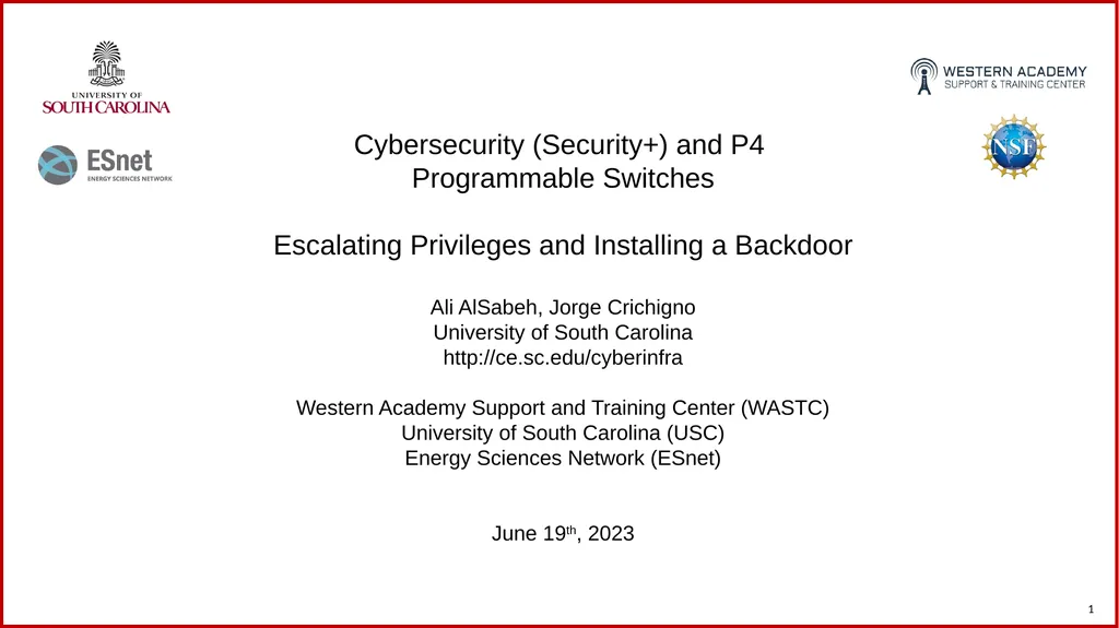 1 Cybersecurity (Security+) and P4 Programmable - slide 1 of 13