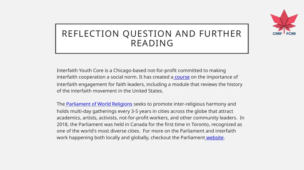 Interfaith Learning and Understanding CRRF - slide 226 of 227