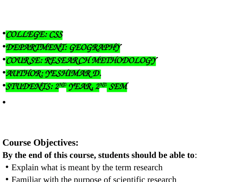 COLLEGE: CSS DEPARTMENT: GEOGRAPHY COURSE: - slide 1 of 91