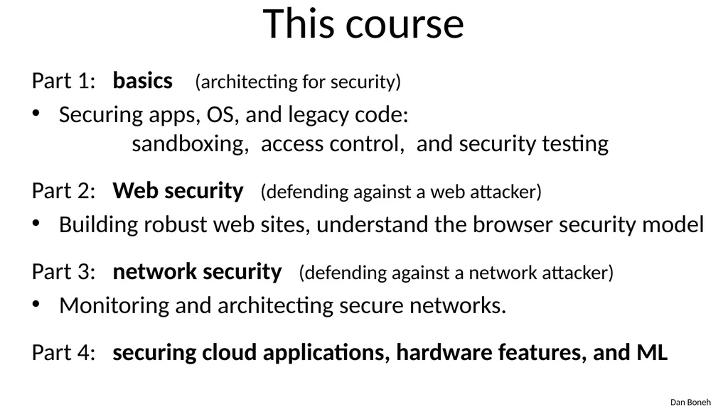 CS155 Computer Security Course overview Admin - slide 7 of 43