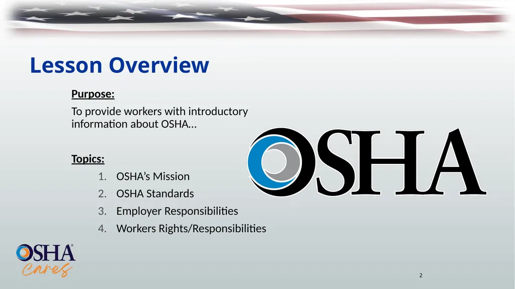 Lesson Overview Purpose: To provide workers with - slide 2 of 38