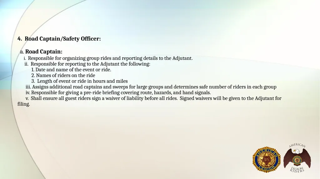 AMERICAN LEGION RIDERS Standard Operating - slide 23 of 30