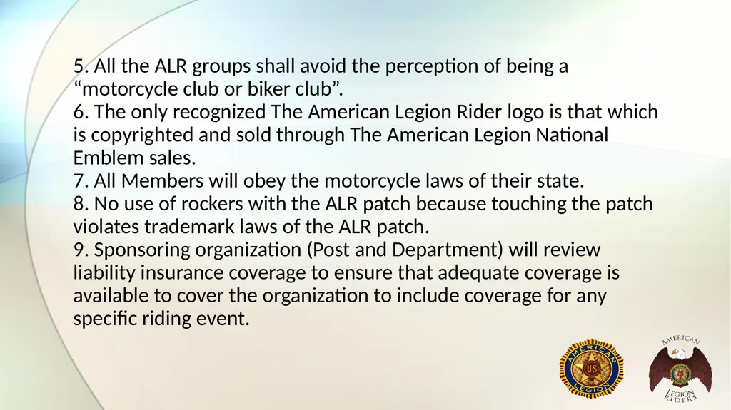 AMERICAN LEGION RIDERS Standard Operating - slide 11 of 30