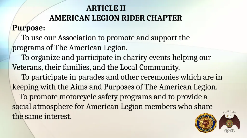 AMERICAN LEGION RIDERS Standard Operating - slide 13 of 30
