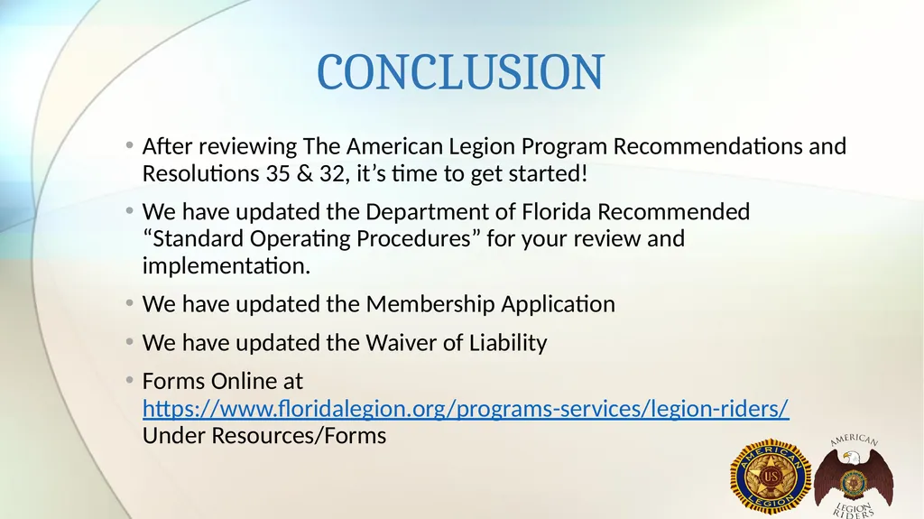 AMERICAN LEGION RIDERS Standard Operating - slide 28 of 30
