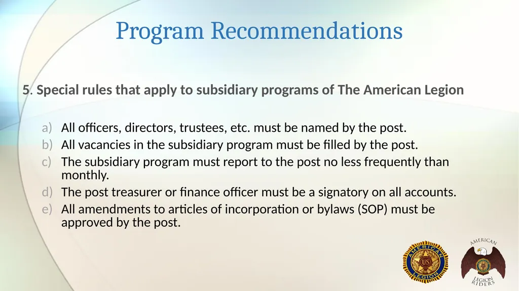 AMERICAN LEGION RIDERS Standard Operating - slide 8 of 30