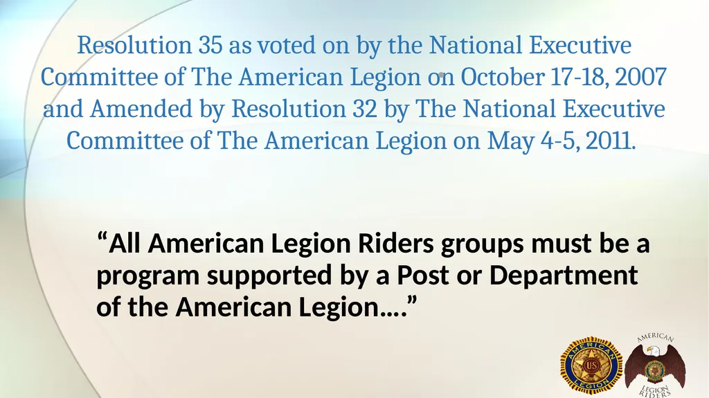 AMERICAN LEGION RIDERS Standard Operating - slide 9 of 30