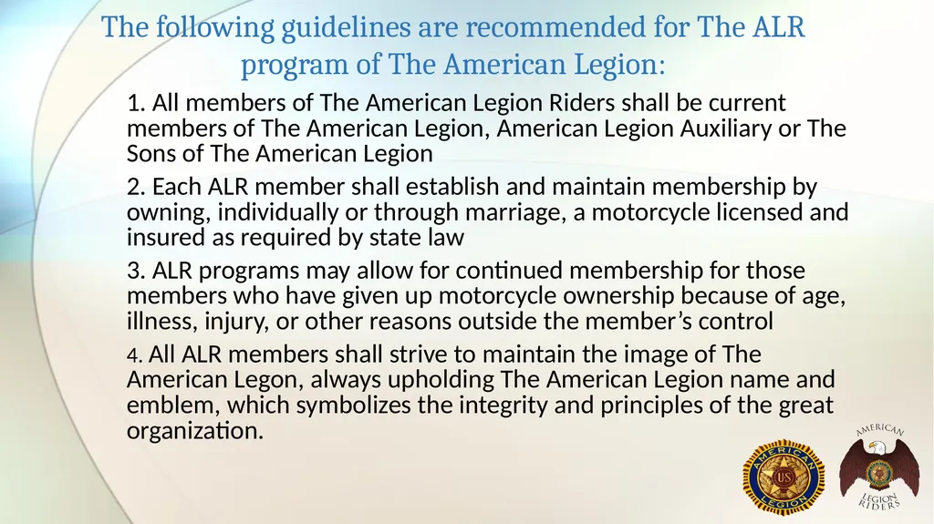 AMERICAN LEGION RIDERS Standard Operating - slide 10 of 30