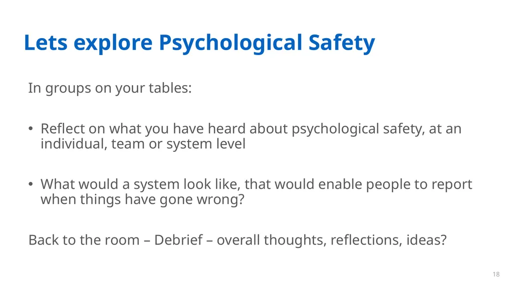Psychological Safety for Improvement: - Enabling - slide 18 of 19