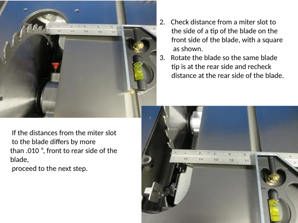 Delta Contractors Saw 36-725 Blade alignment to - slide 2 of 10