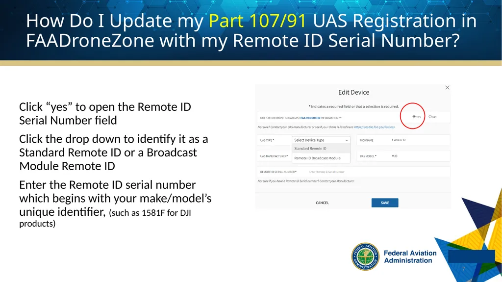 Remote ID and UAS Registration The following - slide 7 of 15