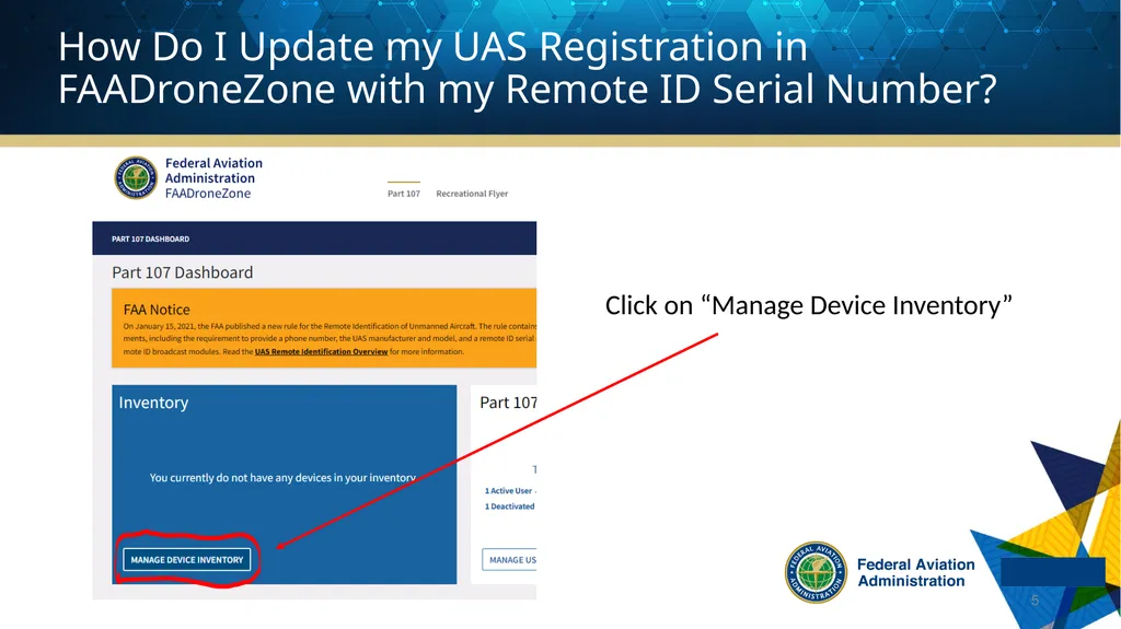 Remote ID and UAS Registration The following - slide 5 of 15