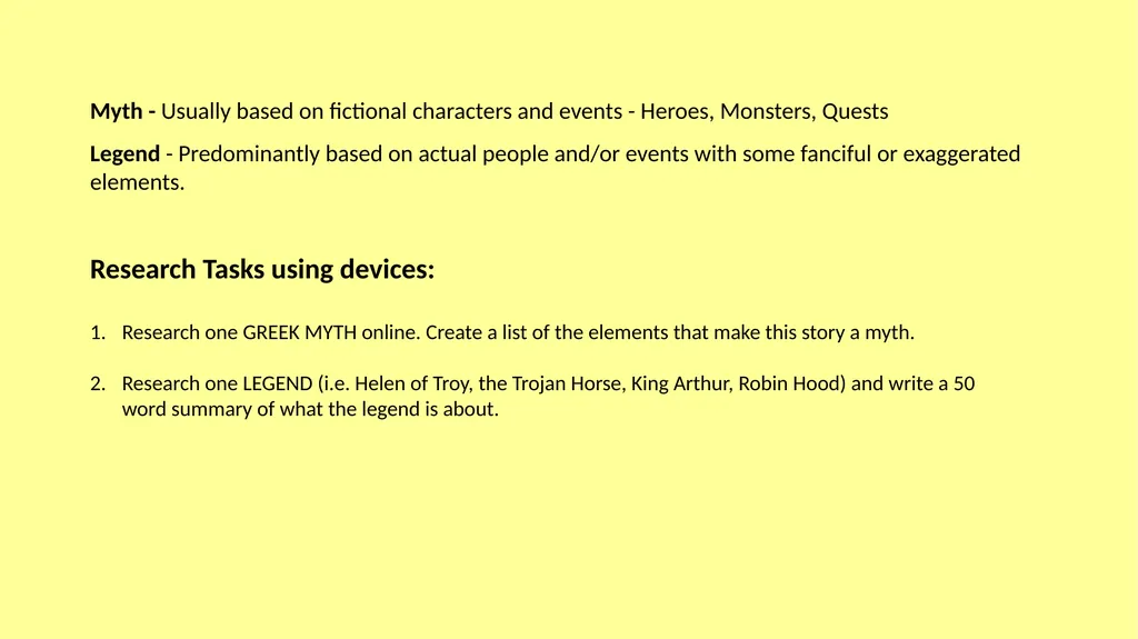 Unit 4: Myths and Legends Key Learning Goals I can - slide 5 of 6