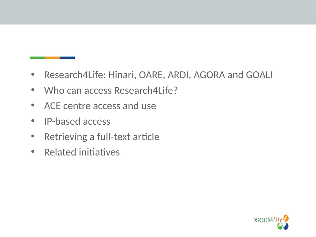 Research4Life: reducing the scientific knowledge - slide 2 of 23