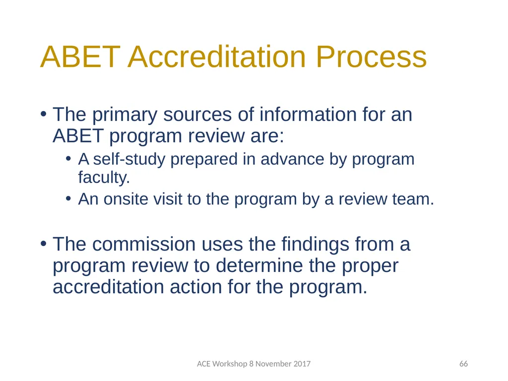 ABET Requirements and Procedures ACE Workshop 8 - slide 66 of 85