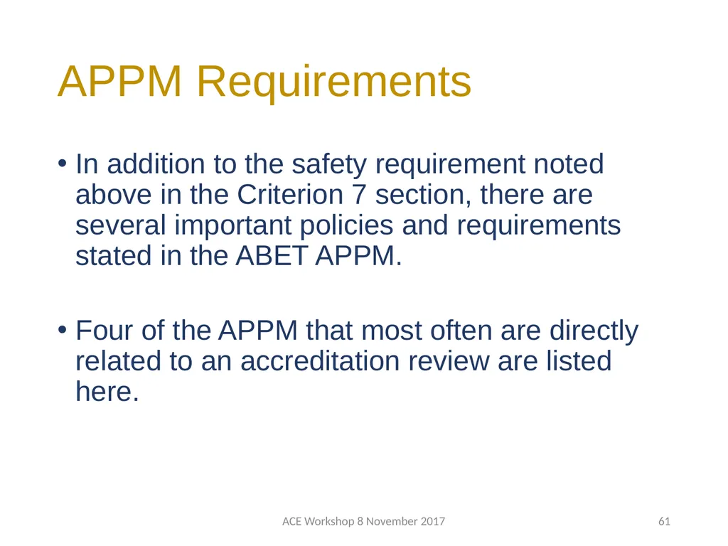 ABET Requirements and Procedures ACE Workshop 8 - slide 61 of 85