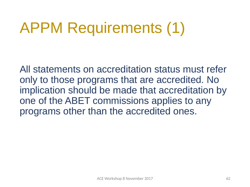 ABET Requirements and Procedures ACE Workshop 8 - slide 62 of 85