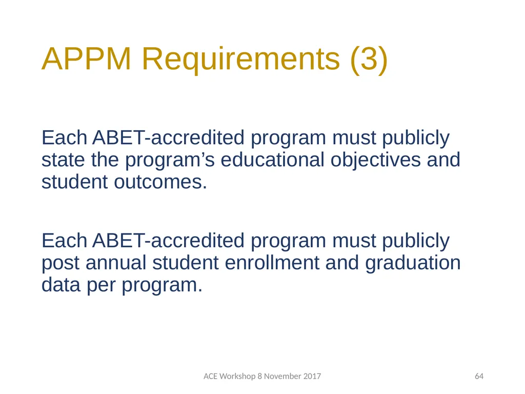 ABET Requirements and Procedures ACE Workshop 8 - slide 64 of 85