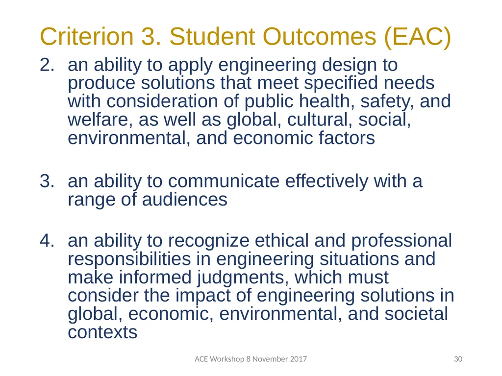 ABET Requirements and Procedures ACE Workshop 8 - slide 30 of 85