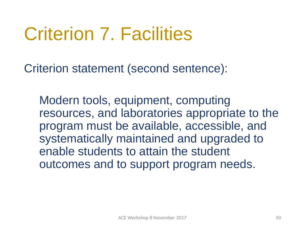 ABET Requirements and Procedures ACE Workshop 8 - slide 50 of 85