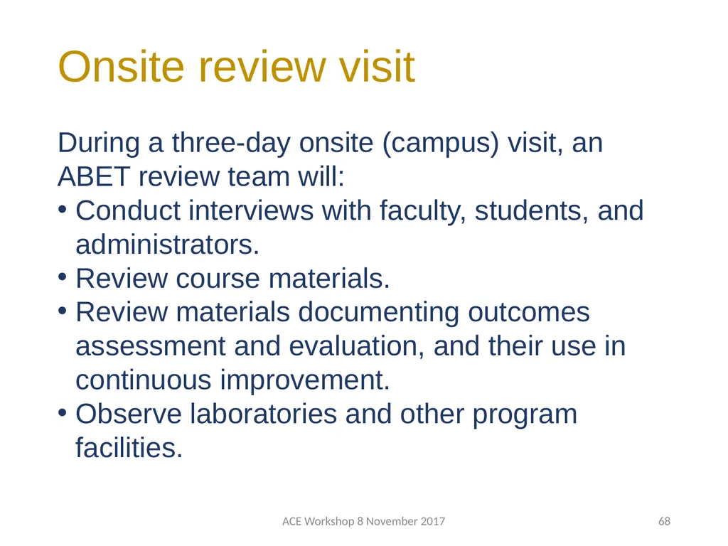 ABET Requirements and Procedures ACE Workshop 8 - slide 68 of 85