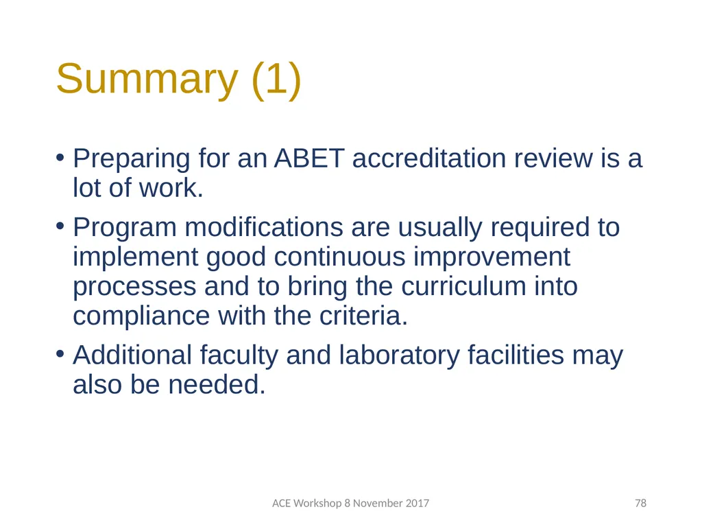 ABET Requirements and Procedures ACE Workshop 8 - slide 78 of 85