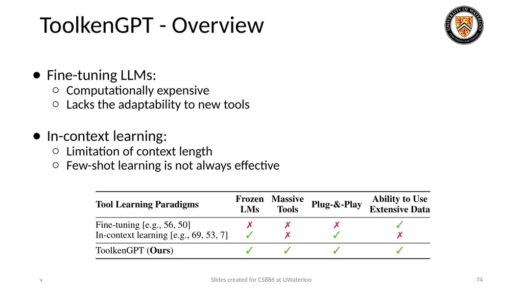 Lecture 21: LLM & Tool Augmentation Presenters: - slide 74 of 104
