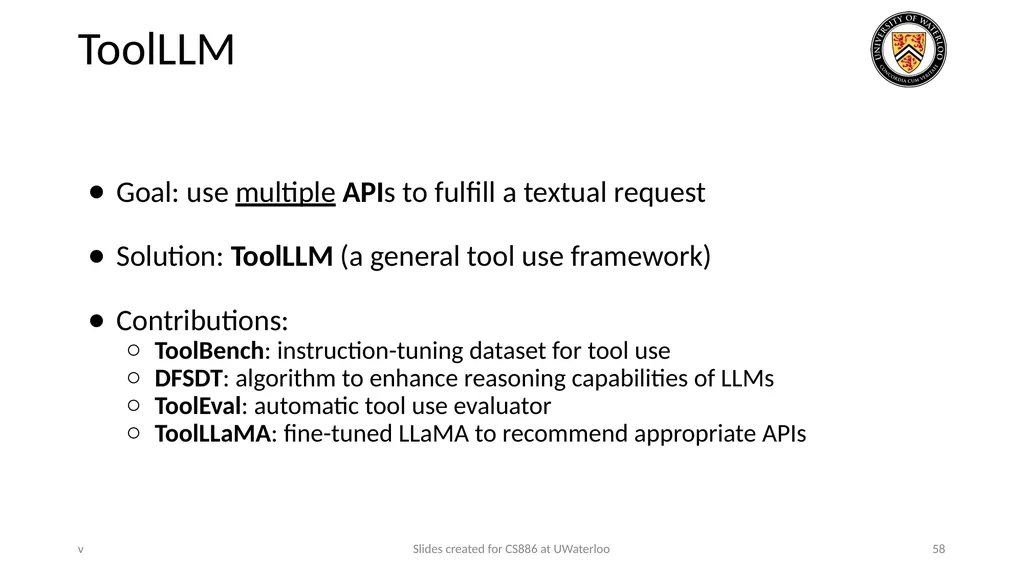 Lecture 21: LLM & Tool Augmentation Presenters: - slide 58 of 104
