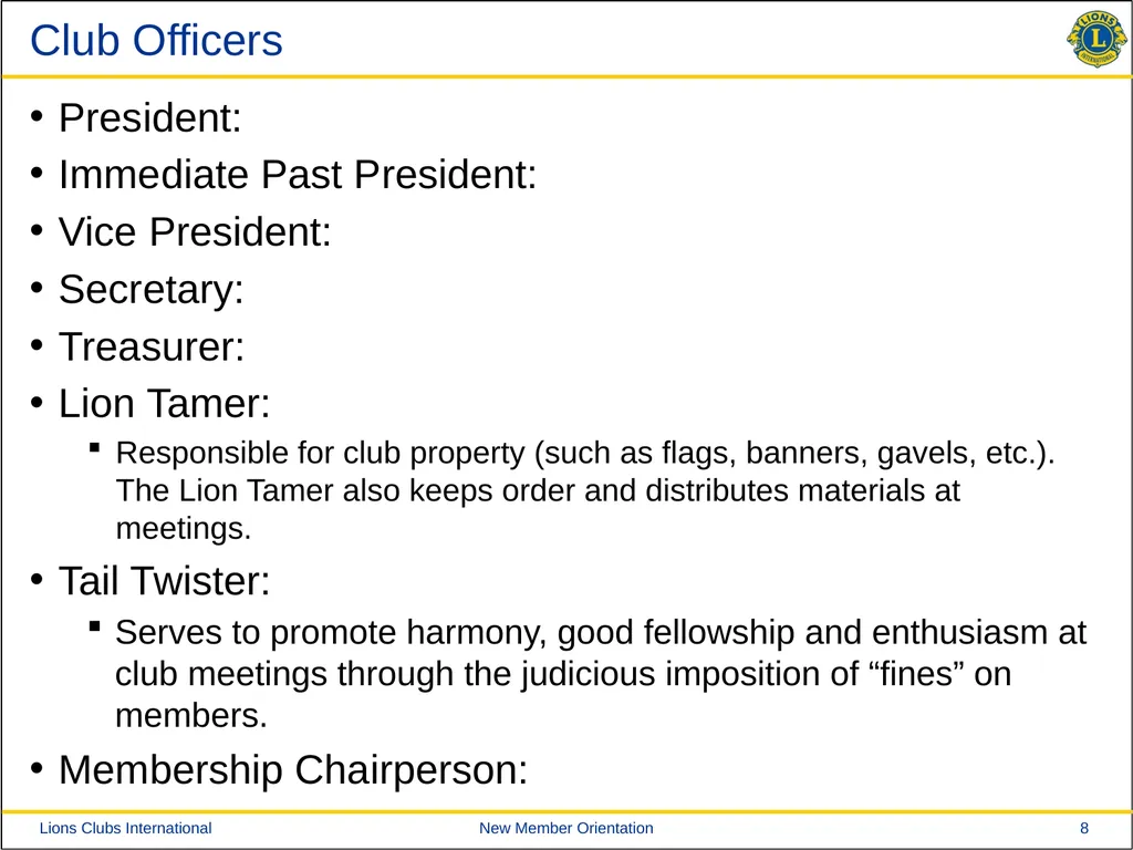 New Member Orientation [Insert Club Name Here] New - slide 8 of 29