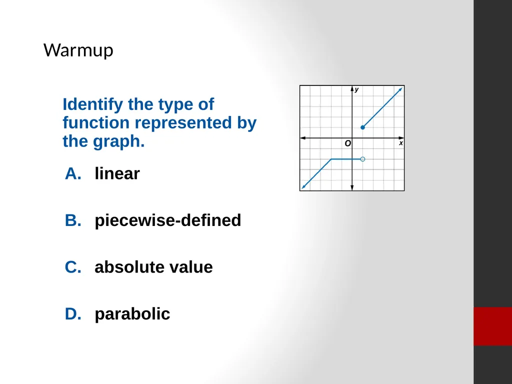 Identify the type of function represented by the - slide 1 of 11