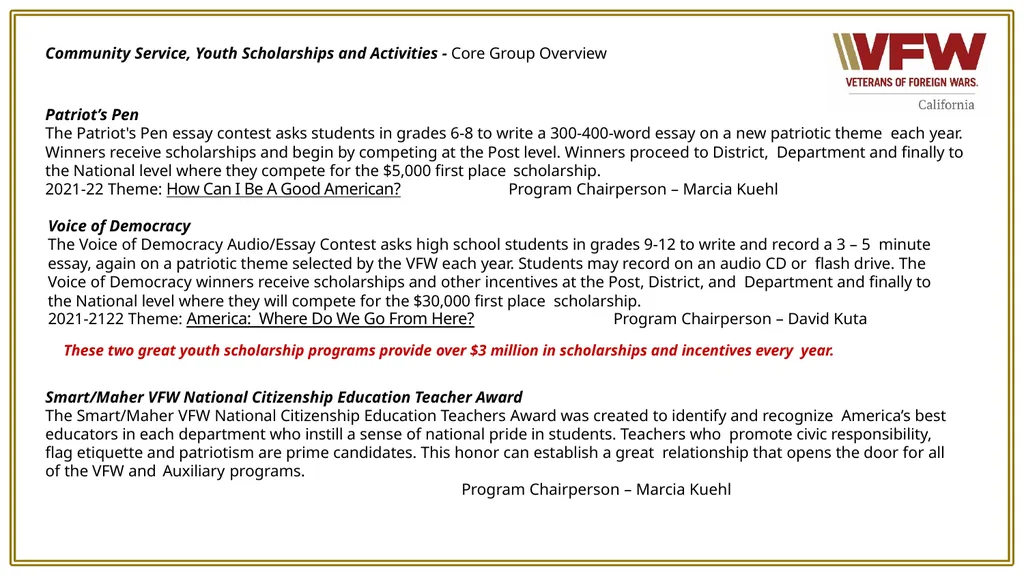 VFW Programs Your VFW programs are defined under - slide 2 of 12