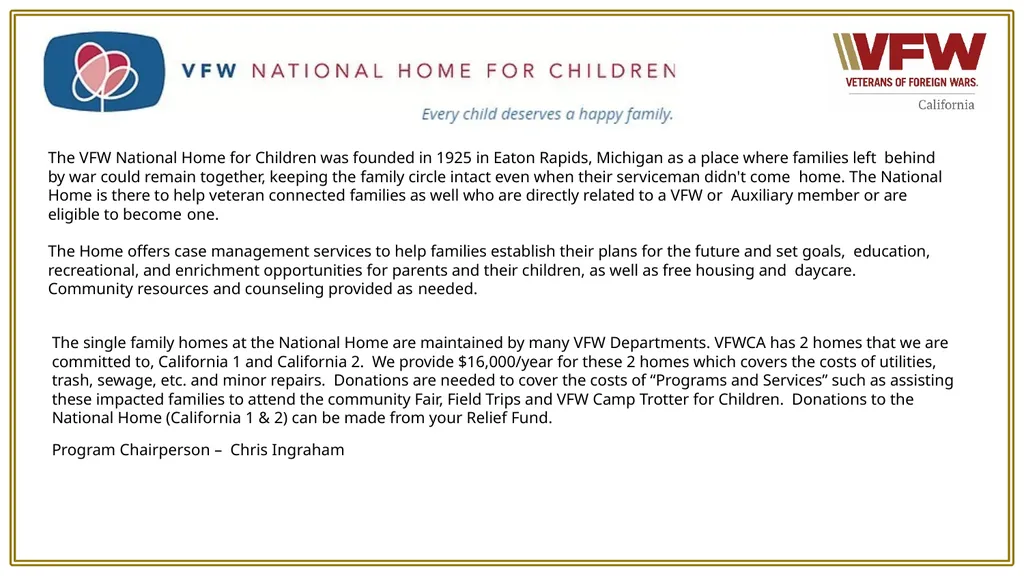 VFW Programs Your VFW programs are defined under - slide 10 of 12