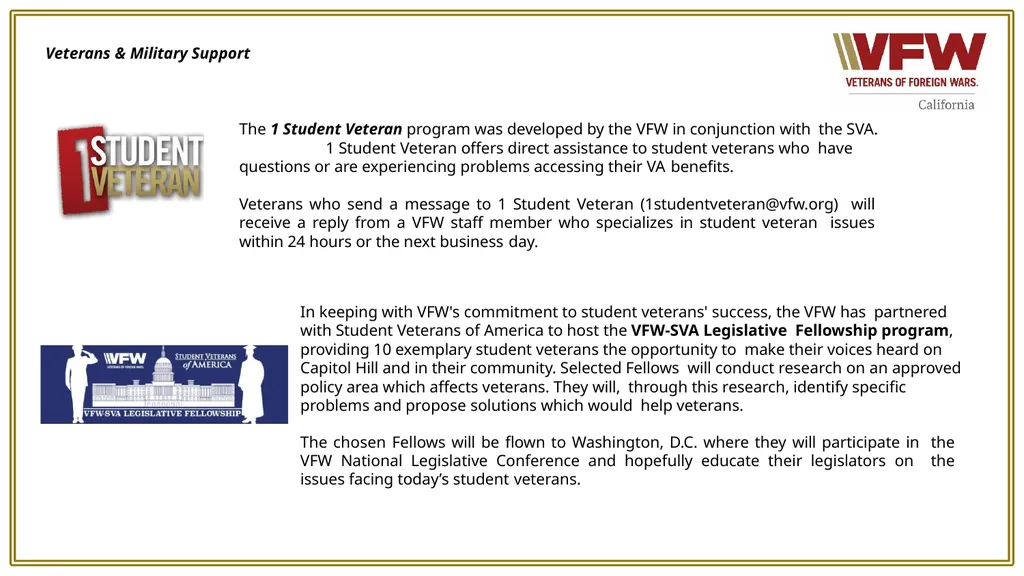 VFW Programs Your VFW programs are defined under - slide 9 of 12
