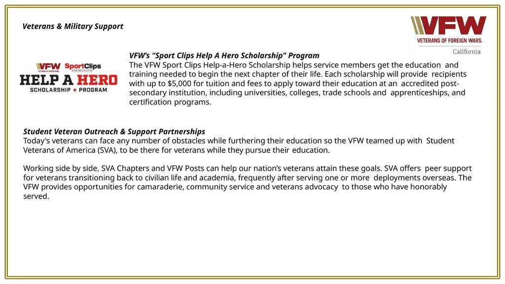 VFW Programs Your VFW programs are defined under - slide 7 of 12