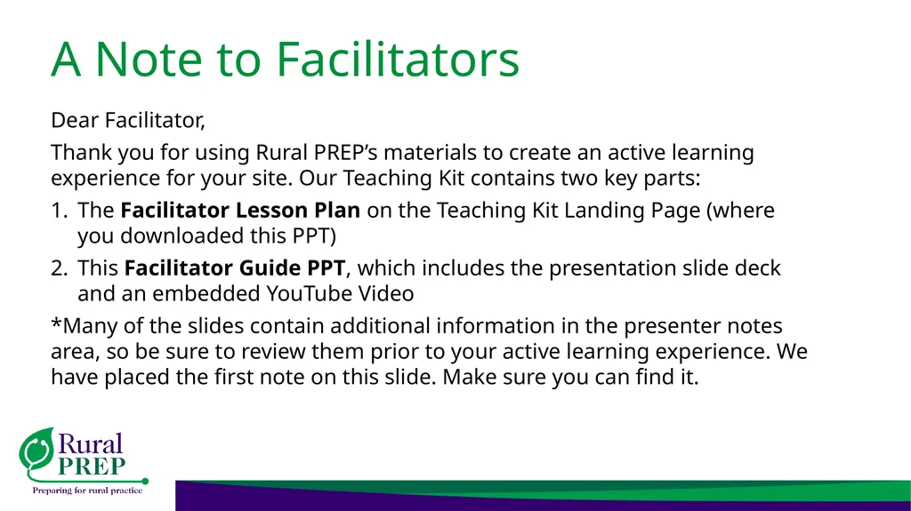 A Note to Facilitators Dear Facilitator, Thank you - slide 2 of 34