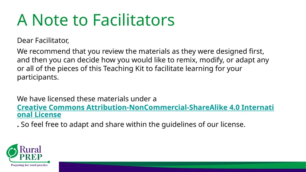 A Note to Facilitators Dear Facilitator, Thank you - slide 3 of 34