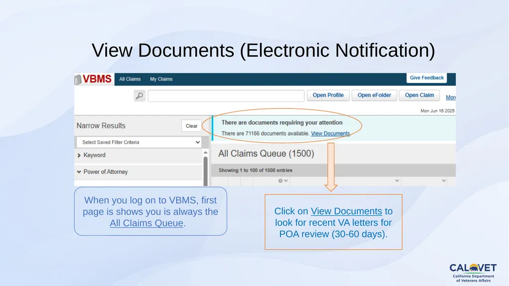 Navigating VBMS June 24, 2025 VBMS (Veterans - slide 8 of 43