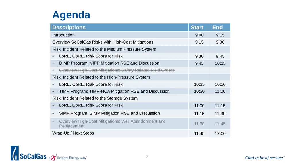 Workshop: SoCalGas Medium Pressure, High Pressure, - slide 2 of 16