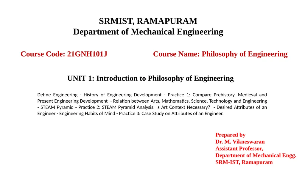 Course Code: 21GNH101J Course Name: Philosophy of - slide 1 of 43