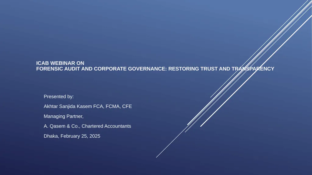 ICAB Webinar on Forensic Audit and Corporate - slide 1 of 45