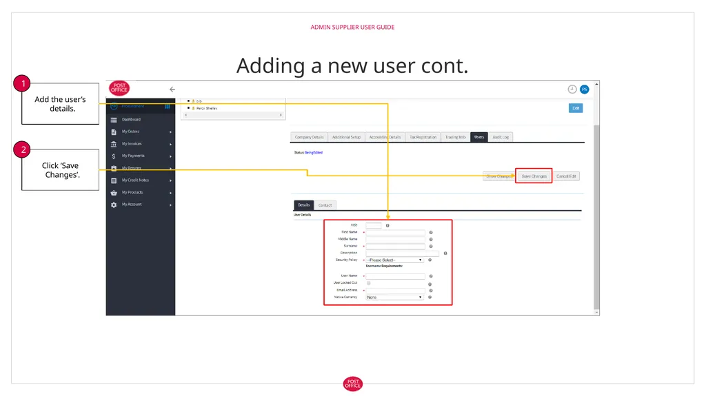 Admin Supplier User Guide Logging in to web3 Admin - slide 15 of 19