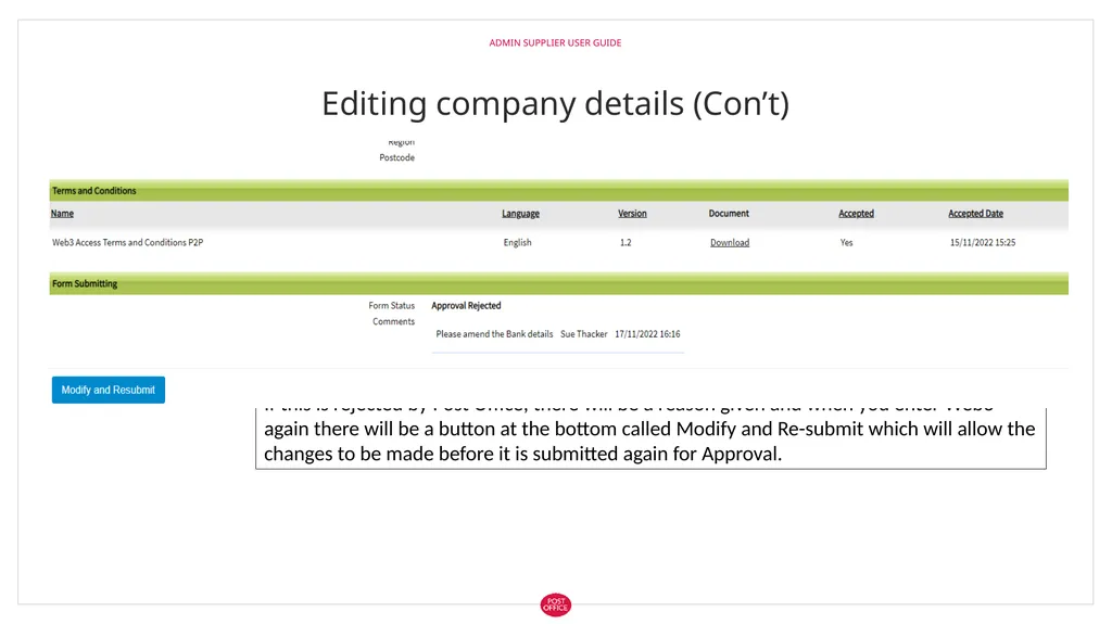 Admin Supplier User Guide Logging in to web3 Admin - slide 11 of 19
